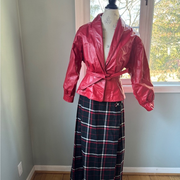 Wilson’s Leather 80’s vintage red leather peplum belted jacket Size XS/S - Picture 2 of 10